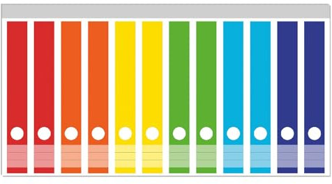 Wallario Ordnerrücken Sticker Kräftiger bunter Regenbogen - Größe 12 Stück, Rückenschilder für 12 schmale Ordner, Klebeetiketten