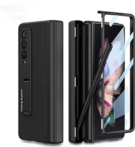COQUE Étui Galaxy Z Fold 3 Housse en Cuir, de téléphone Tout Compris à charnière intégrée avec Fente pour Stylo cachée, de téléphone Pliable pour Samsung Galaxy Z Fold 3 5G-Croix