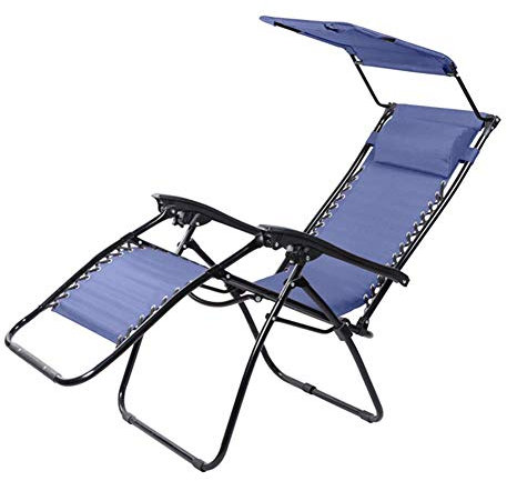 Heavy Duty Schwerelosigkeits-Liegestuhl mit strapazierfähigem Rückenlehnen-Sonnenschutz-Baldachin, zusammenklappbarer Lounge-Stuhl, leicht zu tragen mit Griff, Unterstützung 150 kg (Color : Blue)