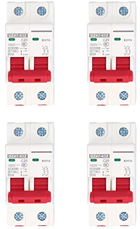 4 pezzi Interuptore Magnetotermico,1000V DC 20A 2P,Interuptore Automatico Miniaturizzato,DIN Rail Overload Protection Air Switch Circuit Breaker per l'illuminazione Residenziale Distribuzione