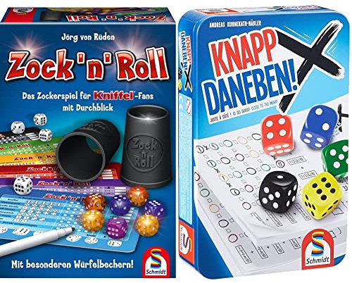 Schmidt Spiele 49320 Zock'n'Roll & 51426 Knapp Daneben, Würfelspiel in der Metalldose, Bunt