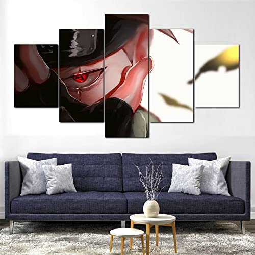 VEYEBZ 5 Stück Gerahmte Leinwand Malerei Kunst Abstrakte Modulare Poster 75×40Cm, Anime Naruto Kakashi Sharingan Familie Schlafzimmer Wohnzimmer Dekor Möbel Hd Wandbild Drucken Geschenk