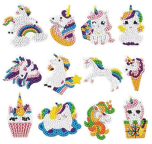 MsTeco Diamond Painting Kinder, 12 Stück 5D Diamond Painting Sticker Cartoon Diamantmalerei DIY Diamant Aufkleber Kit für Kinder und Erwachsene Anfänger, Geburtstags Geschenk für Jungen Mädchen