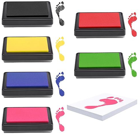 Kit empreinte de main et empreinte de pied pour bébé en 6 couleurs, Non-toxique facile à laver peinture empreinte bebe