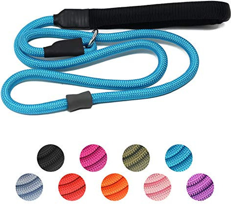 Strong Slip Lead, Heavy Duty Nylon Dog Training Rope Lead No Pull Walking Leash with Rubber Stopper & Padded Handle for Small Medium Large Puppy Dogs 1.8m Blue