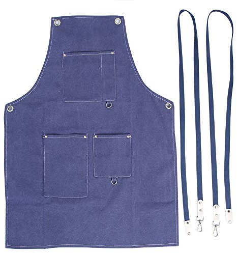 Cyrank Delantal, Delantales para Mujeres con Bolsillos, Cocina Doméstica Lona Gruesa Impermeable Delantal Azul Delantal De Trabajo para Dibujar Pintura Barbero