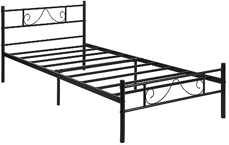 HOMYLIN Single bed metal frame simple modern iron bed,metal bed for teenagers/adults, suitable for bedroom, student dormitory and other multiple scenes, with arc simple lines, Black