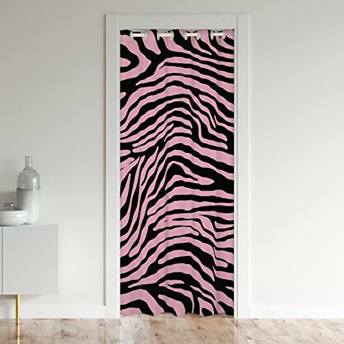 Zebra Datenschutz Wärme Blockieren Schwarzout Türvorhang 132x203cm Wildtiere Tiere Türvorhang für Tür Privatsphäre Rosa Zimmer Verdunkelung Vorhänge Gardinen für Türen Fenster