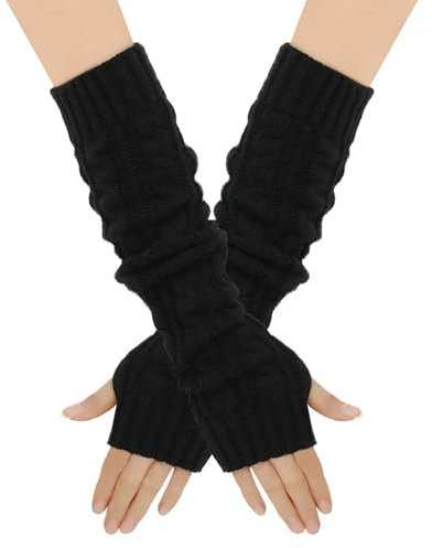 Butyeak Lange Strick Pulswärmer, Gestrickte Armstulpen, Gestrickte Lange Fingerlose Handschuhe, Handschuhe Lang Damen Fingerlos, Winter Handgelenk Arm Handwärmer, (Schwarz), 50cm