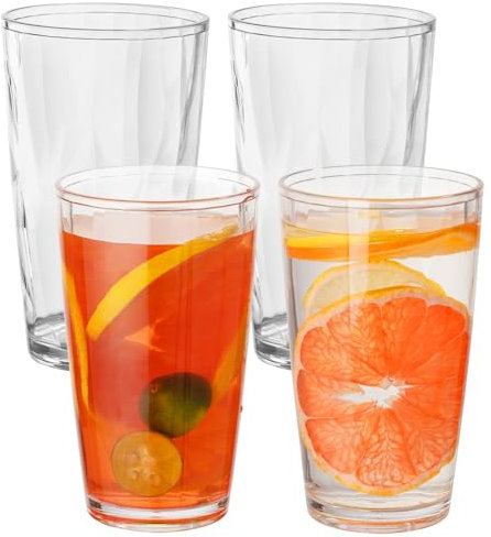 Chuboir 490ml Plastic Drinking Glasses, Set of 4 Stackable Clear Acrylic Tumbler Glasses, Reusable Unbreakable Plastic Cups for Camping, Picnics, Party or Everyday Use