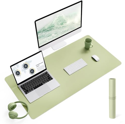 YSAGi Non-Slip Desk Mat, Waterproof Large Mouse Pad 90x43 cm Matcha Green | Protects From Scratches, Stains, Spills, Ultra-Thin for Precise Mouse & Writing, Easy-Clean for Office, Home, Decor