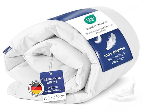 CLEMENS Übergangsdecke Daunendecke 155x220 cm - Kassetten Bettdecke 100% natürliche Daunen aus Europa - Herbst- und Frühlingsdecke Made in Germany, Wärmeregulierende Daunenbettdecke mit Öko-Tex Siegel