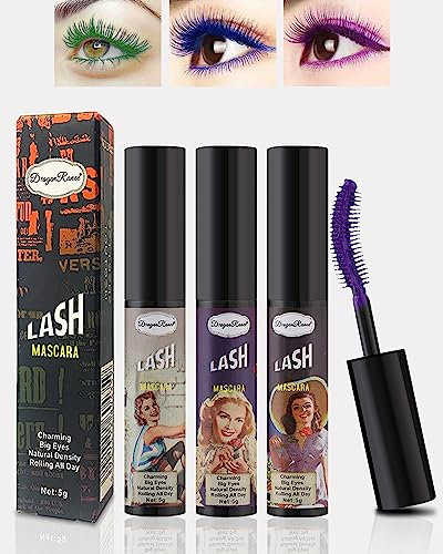Mascara Volume et Longueur-3Colors Bleu Vert Violet Mascara Extension de Cils Effet Volume, Waterproof et Longue Tenue, Not Blooming Eye Lashes Thick Curling Long Maquillage pour Femmes-03+05+06