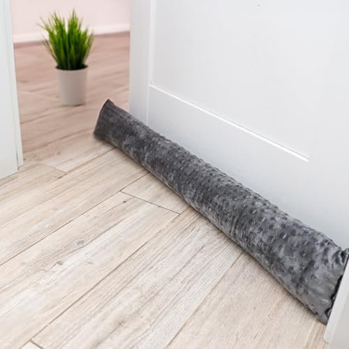 Totsy Baby Boudin de Porte Isolant Froid 100 cm – Bas de Porte et fenêtre Coupe-Vent décoratif Idéal pour entrée Maison fenêtres et Coussin pour Chambre Enfant Minky Gris Clair