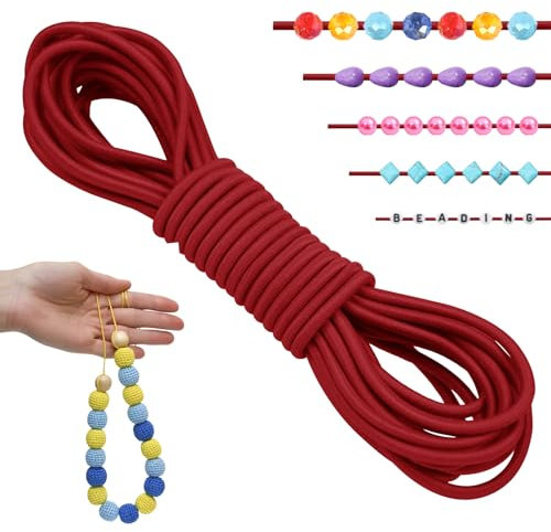 LEREATI Filo Elastico per Braccialetti Resistente 2.5mm x 5m Cordino Elastico Fili per Braccialetti, Cordoncino per Collane, Filo Elastico per Cucire Fai da Te Perline (Rosso)