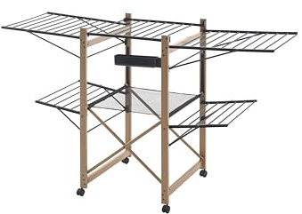 Meisterhome® Wäscheständer Standtrockner 30m Trockenleinenlänge, Flügelwäscheständer, Flügelwäschetrockner platzsparend, Metall, für Kleidung, Handtücher, Wäsche - Schwarz