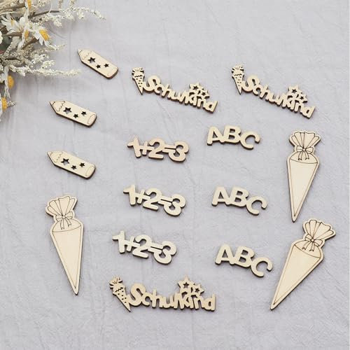 WANYI 90 Stück Einschulung Deko Holz Schulkind Konfetti Holz Tischdeko Streudeko Schulanfang ABC 123 Schultüte Schuleinführung Tischdekoration für Mädchen Jungen Einschulungsfeier Party Deko (A)