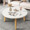 Wizoowip Petite table basse ronde pour salle à manger, table basse peu encombrante, table basse en bois massif pour salon, cuisine, blanc