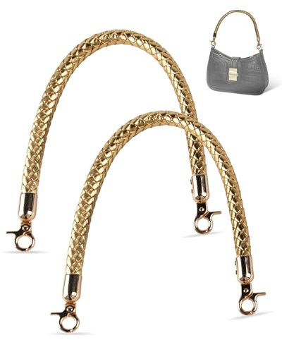 MEGAVOW 2 piezas Correas de Bolso de Recambio con Asa Trenzada, Correas de Bolso de Cuero de PU, con Gancho de Metal, Accesorios de Bolso de Bricolaje, Dorado, 40cm