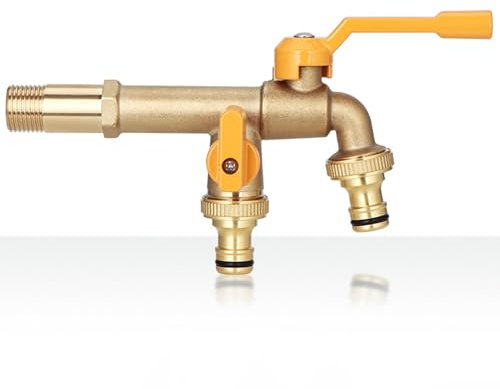 Robinet de Jardin en Laiton Robinet À Double Sortie Robinet de Jardin Double Sortie Garden Applique Robinet Exterieur Robinet Double Sortie 1/2,Couleur Laiton