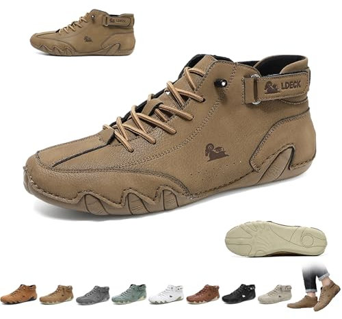 Italienische handgefertigte Leder-Beck-Schuhe for Herren, hohe Outdoor-Stiefel, rutschfest, leicht, bequem, Unisex, for Wandern, Camping und Autofahren, ganzjährige Chukka-Stiefel(Braun,43 EU)