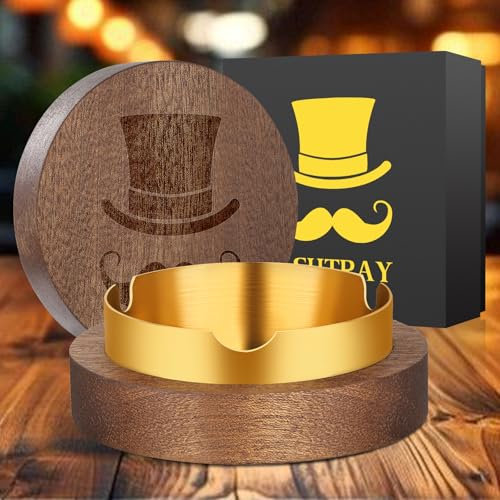 LULLEA Cendrier en bois avec couvercle, anti-odeurs pour intérieur et extérieur, pour cigare, chapeau et moustache, cadeau d'anniversaire et de Noël pour homme et papa avec insert en acier inoxydable