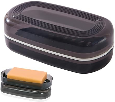 BelleVive Solido porta shampoo, grande portasapone, contenitore per sapone da viaggio, portasapone con sgocciolatoio, portasapone per bagno, viaggi, palestra, campeggio (nero, grande)
