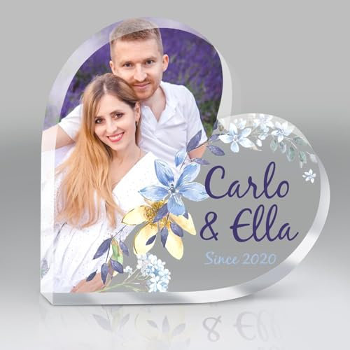 Placa acrílica personalizada con forma de corazón, placa acrílica personalizada con foto y texto de pareja, regalos acrílicos para boda y aniversario, regalos de compromiso de recuerdo para parejas