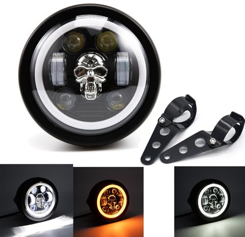 evomosa Motorcycle headlight 5.75 inch, universal LED headlight spacer light with bracket for motorcycle cafe racer (C)