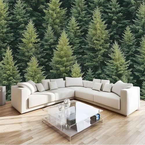 Papier Peint 3D Forêt De Pins Verts Panoramique Peinture Murale Interieur 300x210 cm pour Salon Chambre à Coucher D'Enfant Maison Décoration Murale