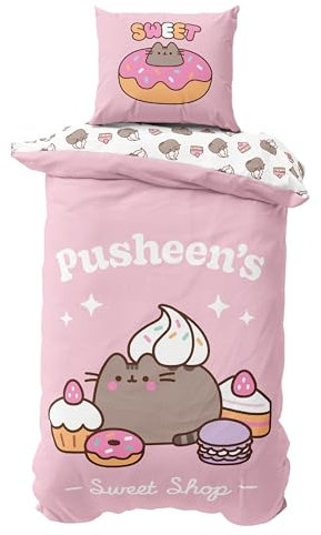 MTOnlinehandel Bettwäsche 135x200, Pusheen Bettwäsche 80x80 + 135x200, Kinder Teenager Bettwäsche aus Microfaser in rosa, angenehm & weich (Pusheen Katze)