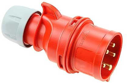 Clavija 32A 400V~ con 3P + N + T, IP44, ideal para conexiones industriales y uso en exteriores.