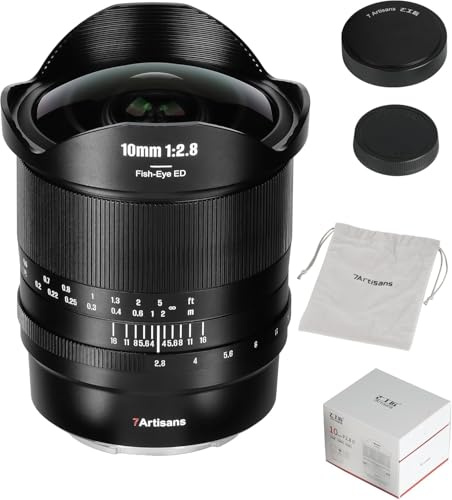 7artisans 10 mm F2.8 II Vollformat-Fischaugenobjektiv mit Ultra-Weitwinkel-Fischaugenobjektiv 185° manueller Fokus für Sony E-Mount spiegellose Kameras