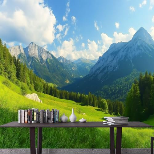 Papel Pintado Montañas austríacas 250 x 175 cm Fotomurales tejido no tejido Pradera verde Paisaje natural Fotomurales Decorativos Pared Papel de Pared Efecto 3D Decorativo Salon Papel Tapiz Cocina