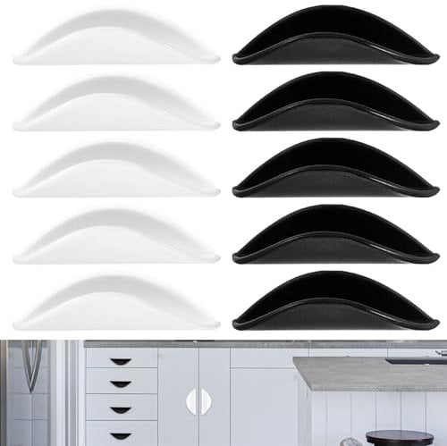 qxayxa 10 tiradores de armario de media luna, tiradores de gabinete de concha, manijas de cajón para cajones, puerta de armario, puerta de cocina, cómoda, manija de puerta de vidrio (negro, blanco)
