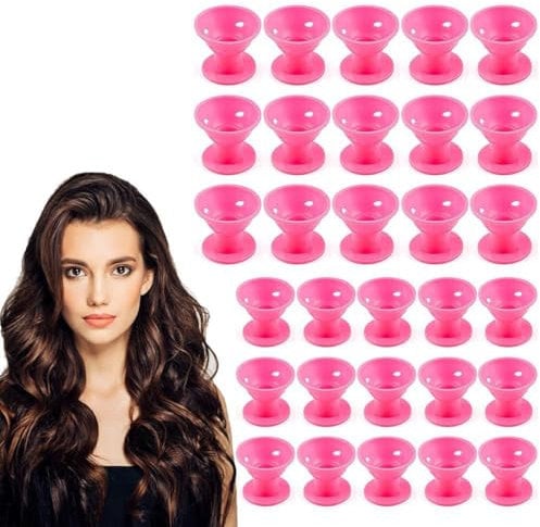 SGERUFZ 30 bigoudis flexible, bouclés Silicone, Pas de chaleur, Magic Soft Rollers, Soins des cheveux, DIY Styling Tools, Ensemble de curseurs (15x grand, 15x petit) (Rose)