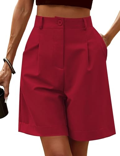 Zeagoo Bermuda Shorts Damen Lässig Elastische Hohe Taille Weite Bein Kurzhose Business Cargo Hosen Sommer Shorts mit Taschen