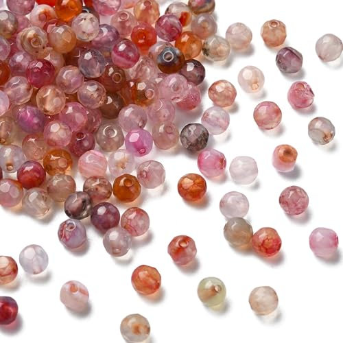 UR URLIFEHALL Lot de 200 perles rondes à facettes en agate naturelle de 4 mm pour la fabrication de bijoux, bracelets et loisirs créatifs - Rose