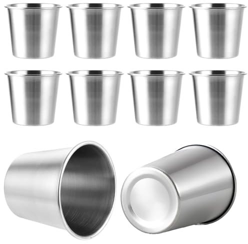 LOPYXBR Lot de 10 gobelets en acier inoxydable - 260 ml - Gobelets de camping argentés - Sans poignée - Pour la maison, le restaurant, les fêtes, le camping
