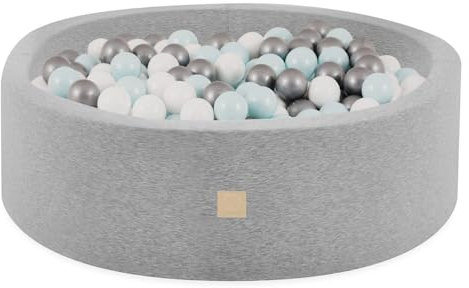 MISIOO Smart Bällebad - Kinder für Baby Zimmer - 200 Bälle - Spielzeug - Maschinenwaschbar - Öko-Tex - 90 x 30 cm - Hellgrau - Mint/Silber/weiß