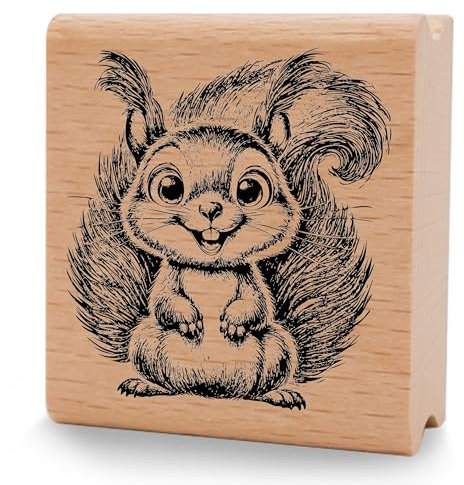 NEWSTAMPS Stempel Ecki Motivstempel aus Holz & Gummi zum Karten und Geschenke basteln, Holzstempel für Tiere, Tierstempel, Eichhörnchen, Scrapbook, Textilstempel, Deko, Freunde