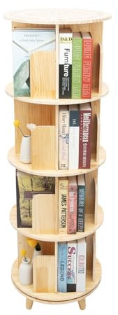 CUMELLIIR Drehbares Bücherregal, 360 Grad 4 Fächer Drehregal Bücher, Bücherregal Kinder Drehbar für Balkon, Wohnzimmer, Arbeitszimmer, Schlafzimmer