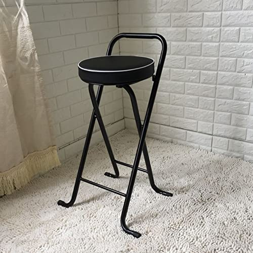 WNUOAGKZ Barhocker Klappbarer Barhocker, zusammenklappbarer Hocker, strapazierfähig, Barhocker in Thekenhöhe, mit PU-Leder gepolsterter Barhocker für Zuhause und Kücheninsel(Black,65cm)