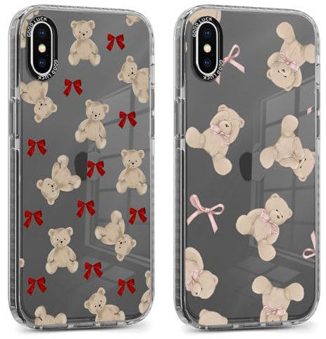 Foonary 2 Pack Transparent Cartoon Bear Print Phone Case for iPhone X/XS 5.8,Soft Silicone Design Aesthetics Clear Pattern Cases,Shockproof Bumper Protector Cover,Girls Women for iPhone X