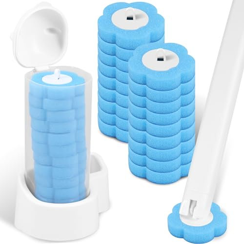 Lot de 4 brosses de toilette jetables avec poignée allongée et support - Avec 18 brosses de nettoyage - Éponge - Brosse de toilette pour le nettoyage de salle de bain, lavabo, baignoire - Blanc