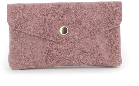 Double Tree Porte-Monnaie Cartes Femme Cuir Suède Grainé - Portefeuille Mi-Long Polyvalent - Compact Pratique - Rose