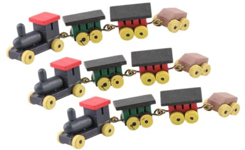 Yardwe 3stücke Holzeisenbahn Modell Miniatur Zug Puppenhaus Zubehör Dekoration Cartoon Eisenbahn Ornament Schreibtisch Deko Mini Zug