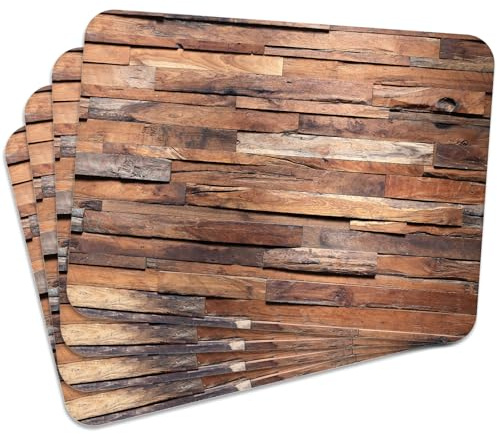 MG Design Set aus 4 Kork-Platzsets – Wooden Wall 1 – 30 x 40 cm – hitzebeständig & abwischbar, mit Korkrückseite