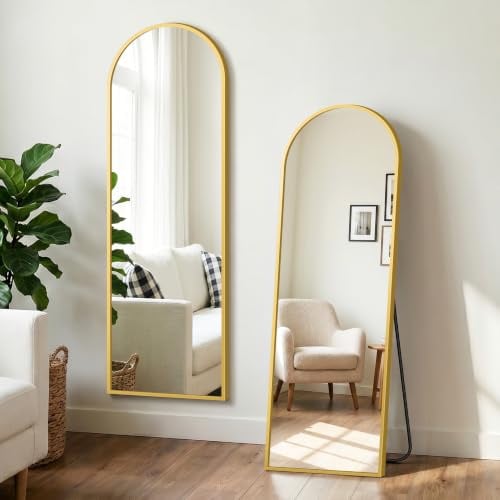 TRAHOME Arched Full Length Mirror, 56x15 Standing Body Mirror for Wall, with Aluminum Alloy Frame for Bedroom, Living Room, Dressing Room(Gold)