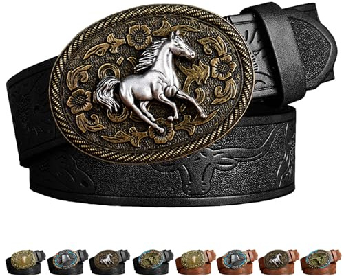 LUKIUP Western-Lederschnallengürtel, Cowboy Gürtel Herren, Gürtel mit Schnalle, Gürtelschnalle Western, Cowboy Accessoires für Männergeschenke Halloween Karneval